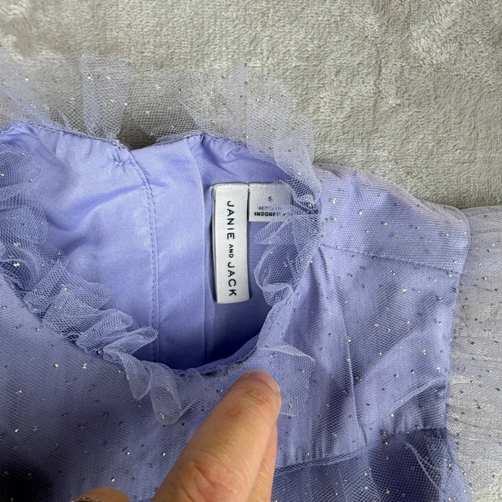 Janie and Jack Girls Lavender Purple Glitter Tulle Tiered Party Dress Size 5